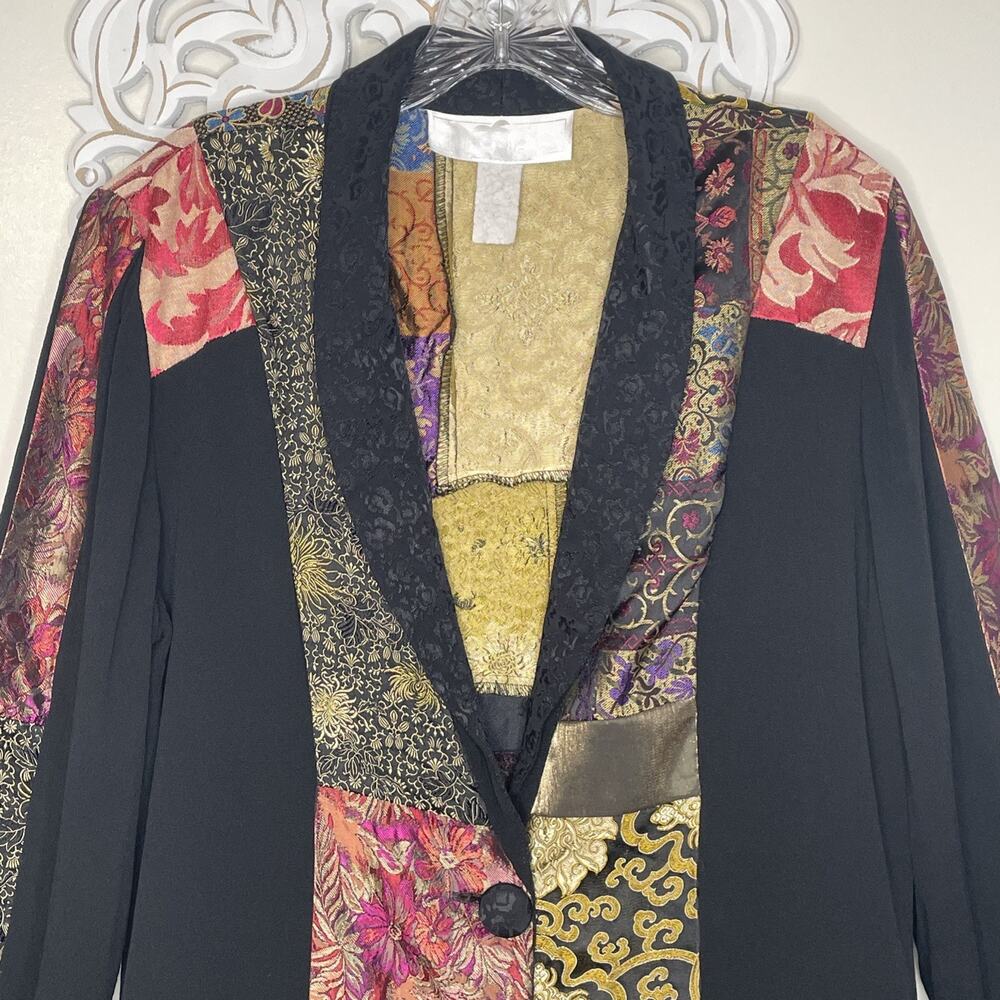 VTG Patchwork Tapestry Boho Jacket M Baroque Broc… - image 3